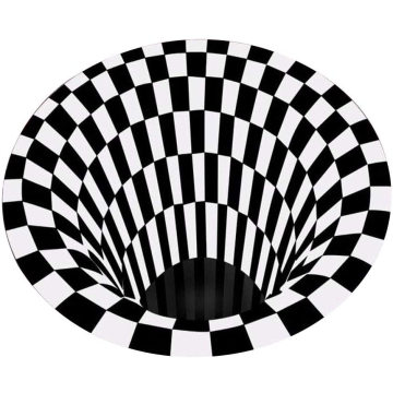 Tapis de plateau de tapis 3D Mat d&#39;étage illusion Rapis de zone de glissement, 3D Vortex Vortex Optical Illusions Rat de sol, plaid blanc noir